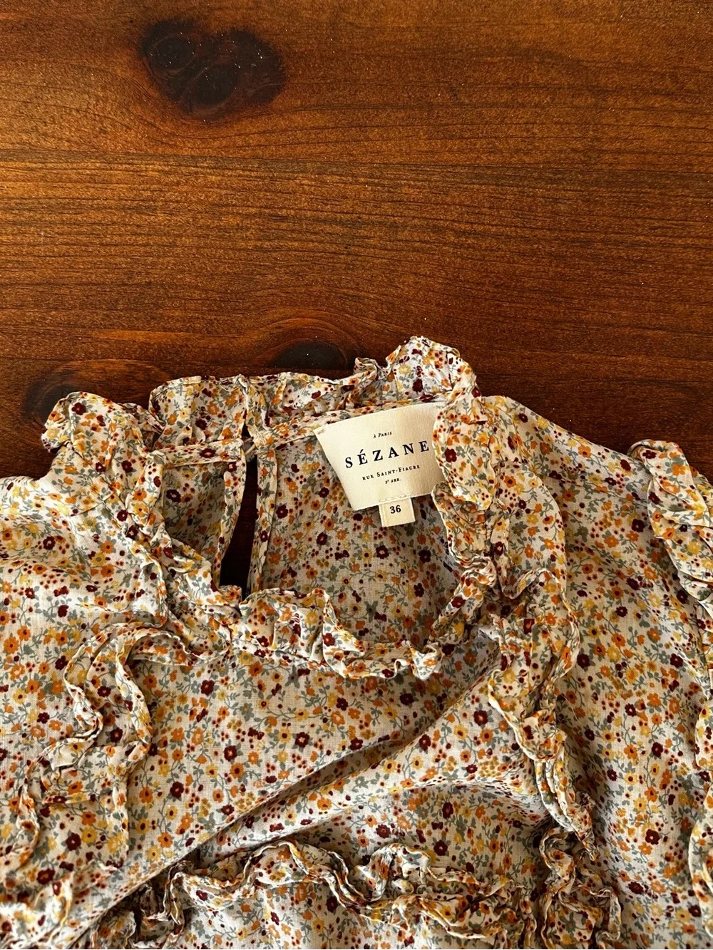 SEZANE Multicolored Floral Ruffle High-Neck Blouse - Picture 6 of 10